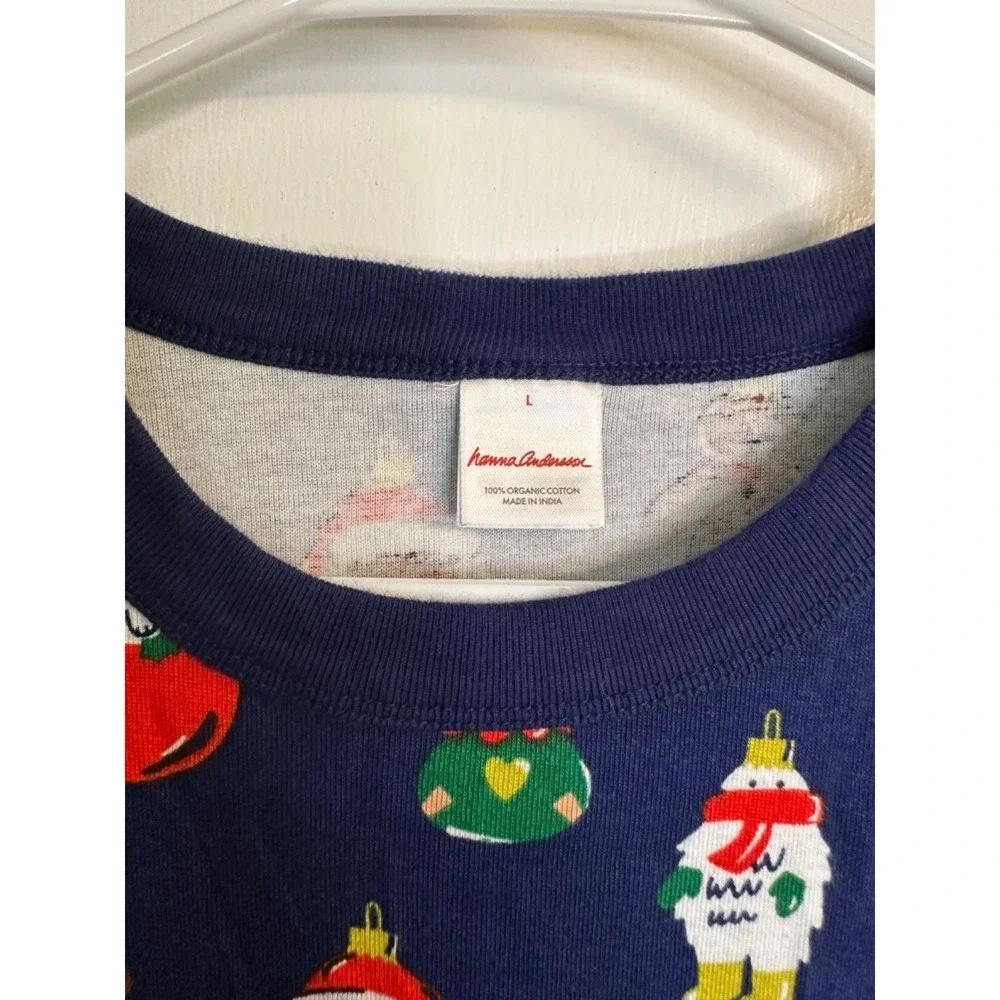 Hanna Andersson Size L Navy Christmas Ornament Organic‎ Cotton Pajama Top